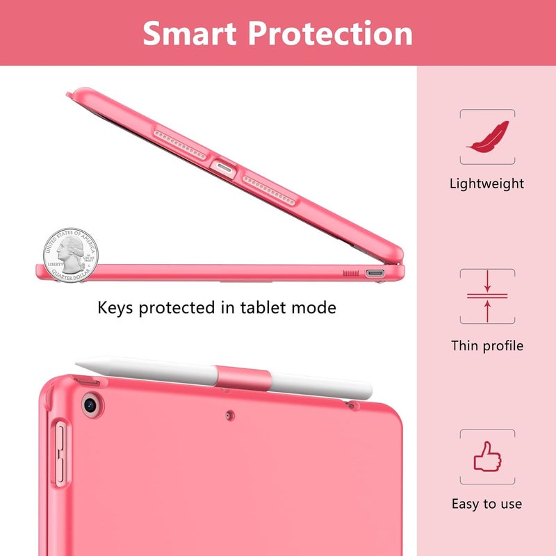 TQQ Touch for iPad 9th Generation Case with Keyboard (10.2", 2021), Multi-Touch Trackpad, 360° Rotatable Protective Cover for iPad Keyboard 9th/8th/7th Gen with Pencil Holder (Pink) - Image 3